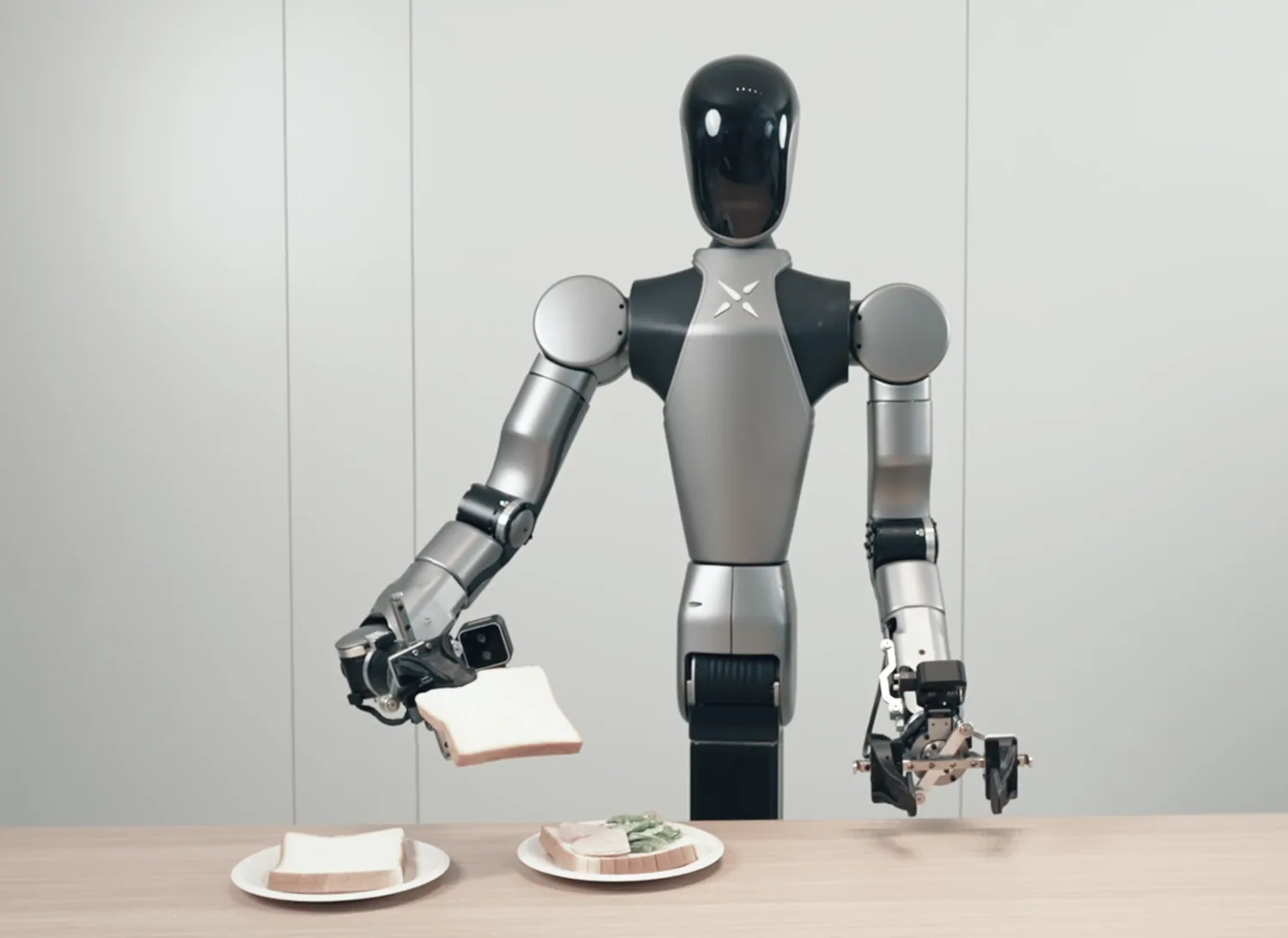 HUMANOID ROBOT handling bread during a meal-preparation task.