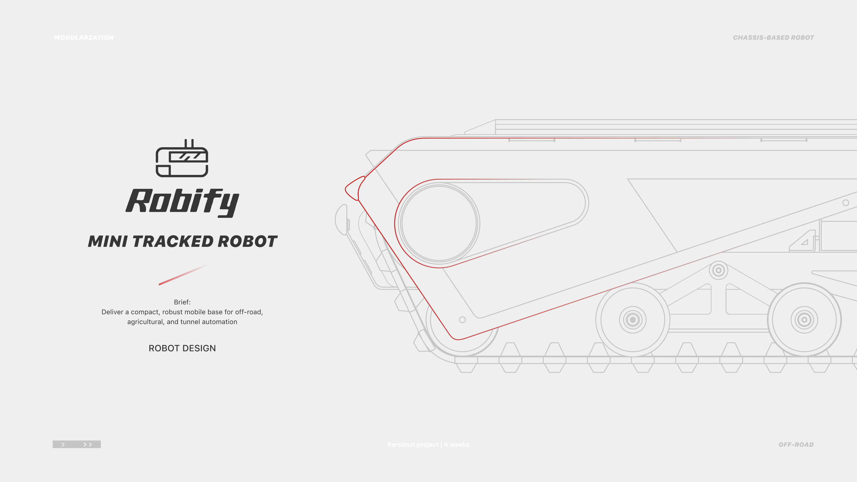 Robify project introduction board with a side-view robot drawing and project brief.