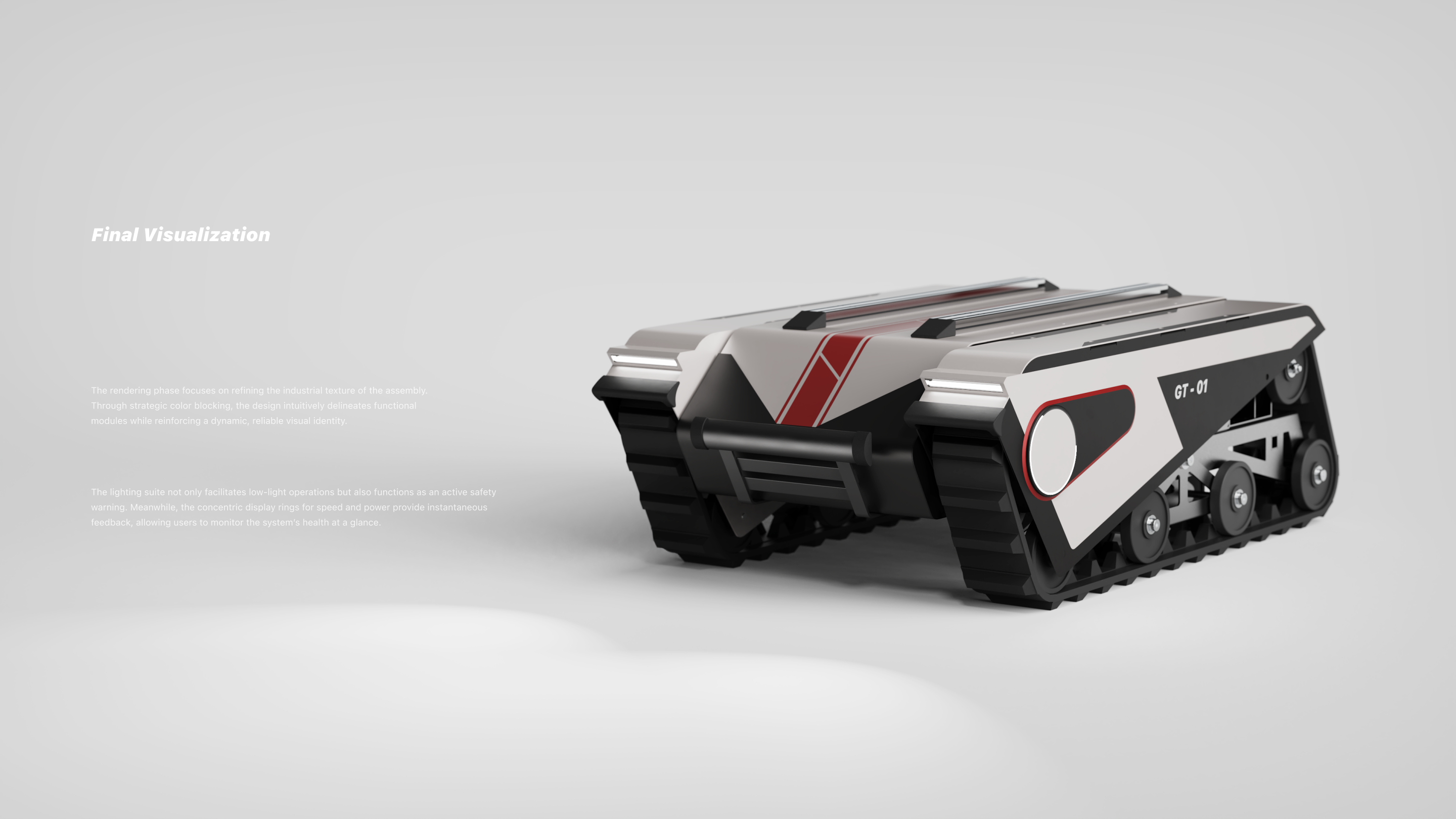 Final Robify rendering highlighting modular colour blocking, lighting, and circular status displays.