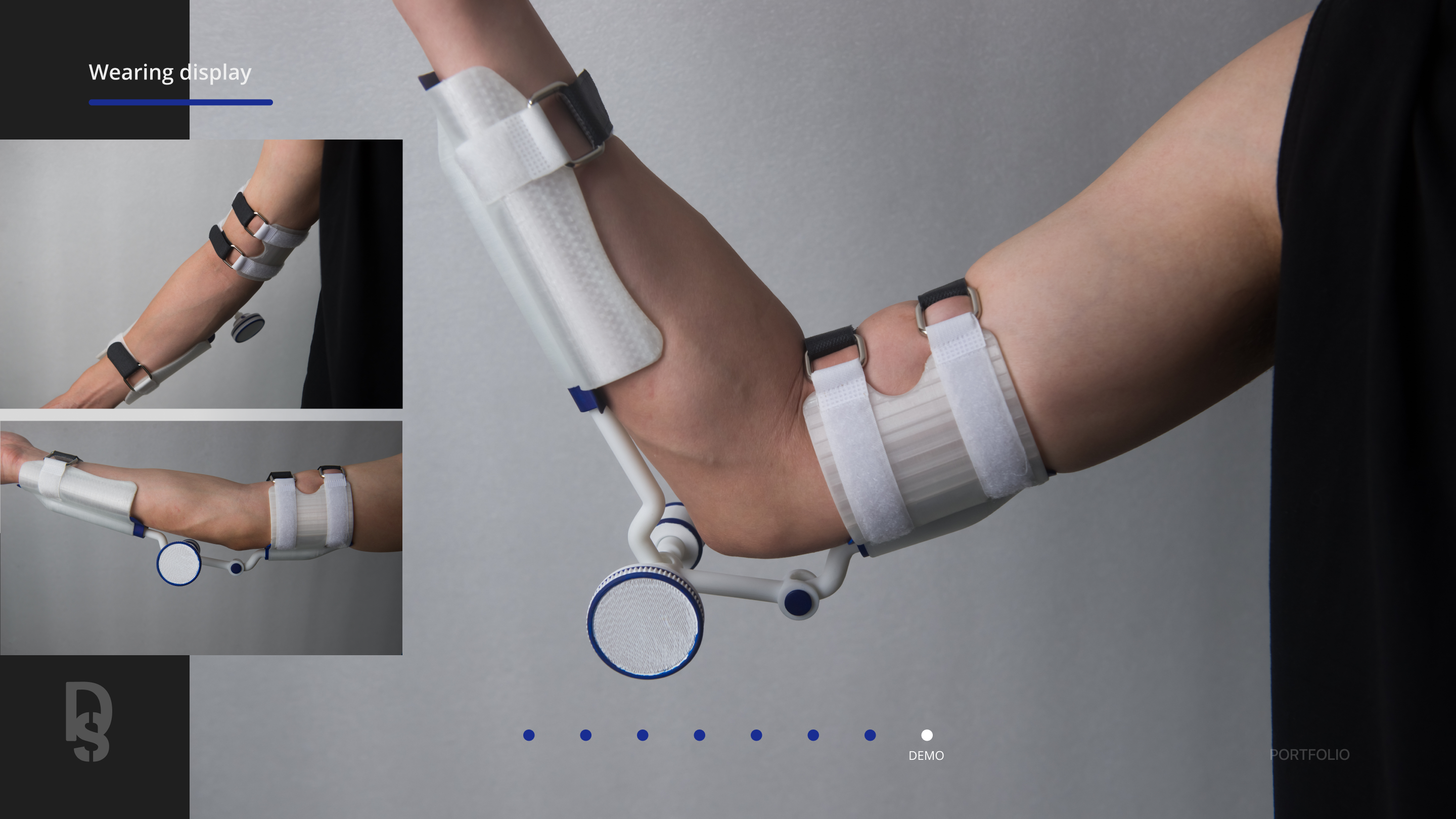 Wearing display board showing the exoskeleton on a user's arm.